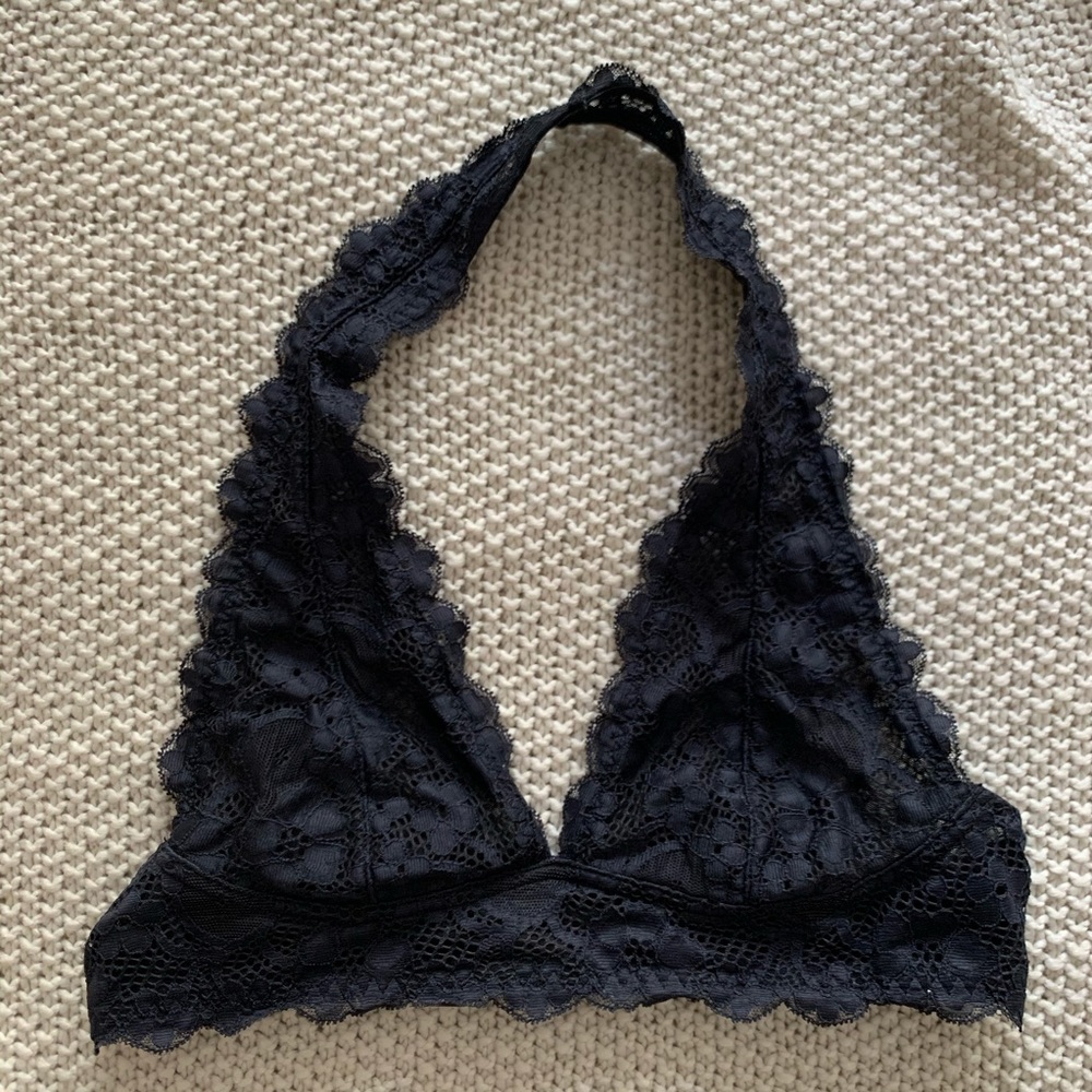 Free People Black Galloon Lace Halter Bralette